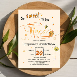So Sweet To Bee Three Cute Honey Bee 3rd Birthday Invitation