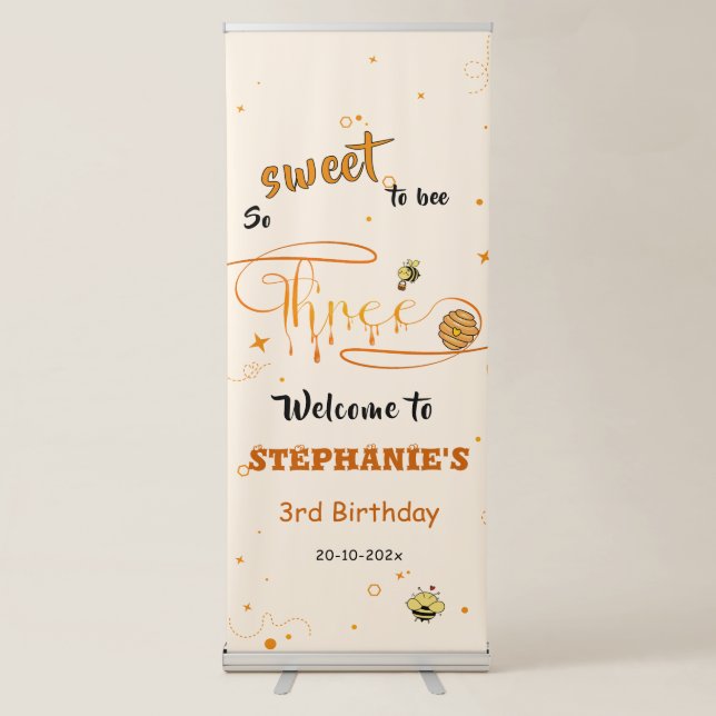 So Sweet To Bee Three Cute Honey Bee 3rd Birthday Retractable Banner (Front)