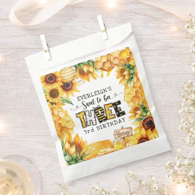 So sweet to bee three floral 3rd birthday  favor bag (Clipped)