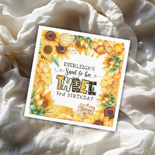 So sweet to bee three floral 3rd birthday napkins