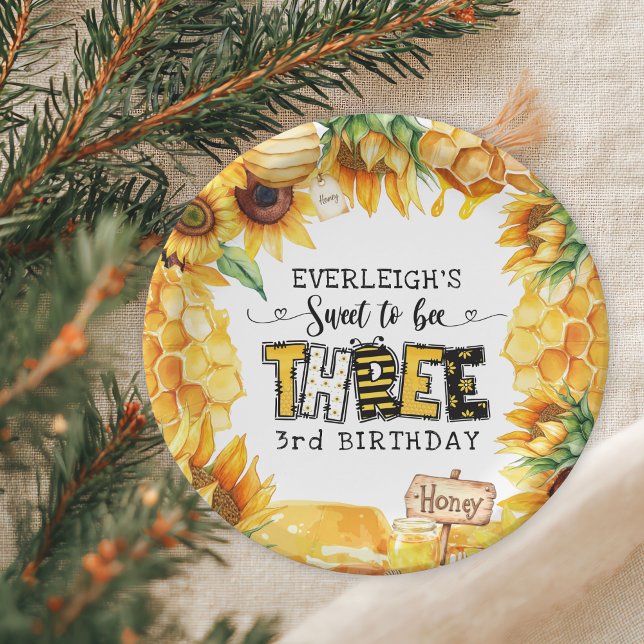 So sweet to bee three floral 3rd birthday  paper plates (Creator Uploaded)