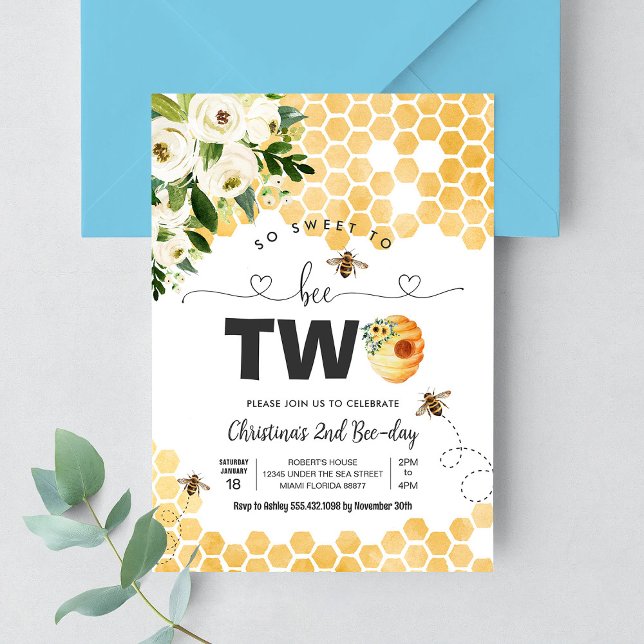 So Sweet To Bee Two Bee Theme Party First Birthday Invitation (Creator Uploaded)