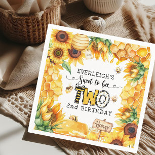 So sweet to bee two floral 2nd birthday napkins