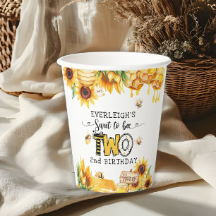 So sweet to bee two floral 2nd birthday paper cups