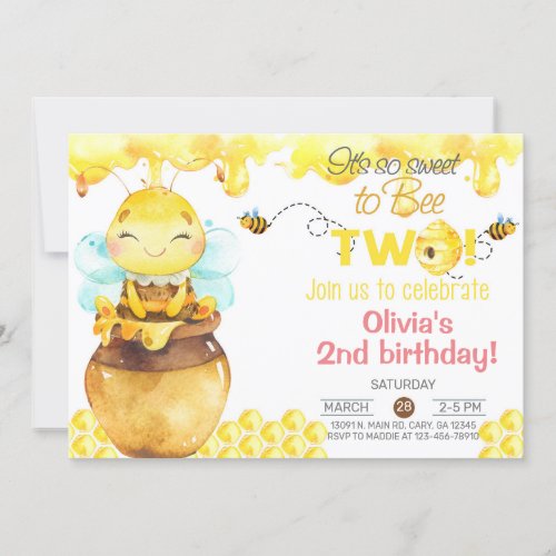 So sweet to bee two girl 2nd birthday invitation  invitation