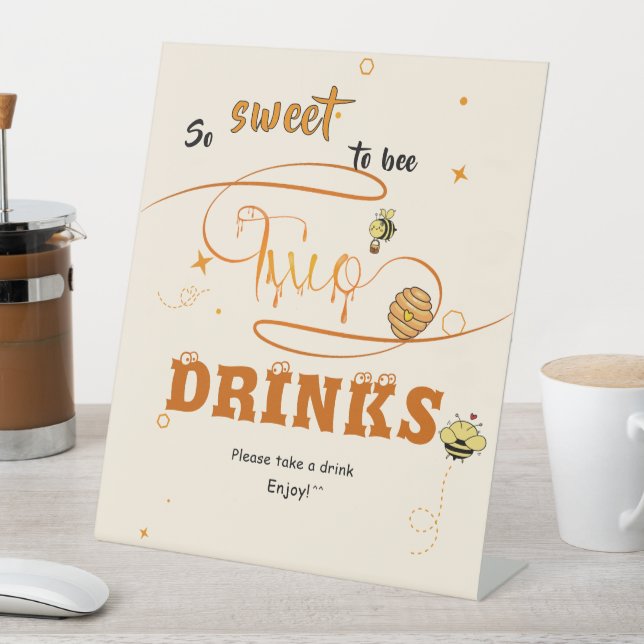 So Sweet To Bee Two Honey Bee 2nd Birthday Drinks Pedestal Sign (In SItu)