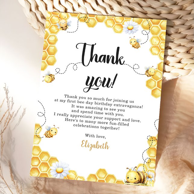So Sweet To Bee Yellow Birthday Thank You Card (Creator Uploaded)