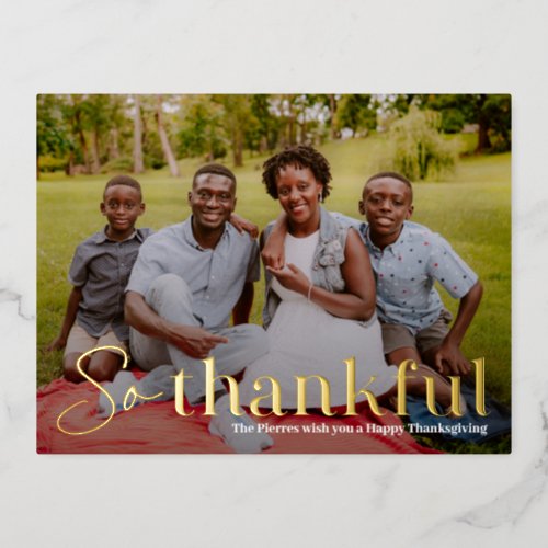 So Thankful Foil Photo Thanksgiving Postcard