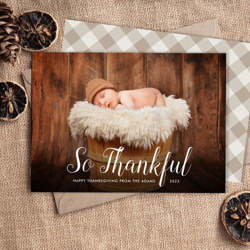So Thankful Photo Overlay Thanksgiving Holiday Card