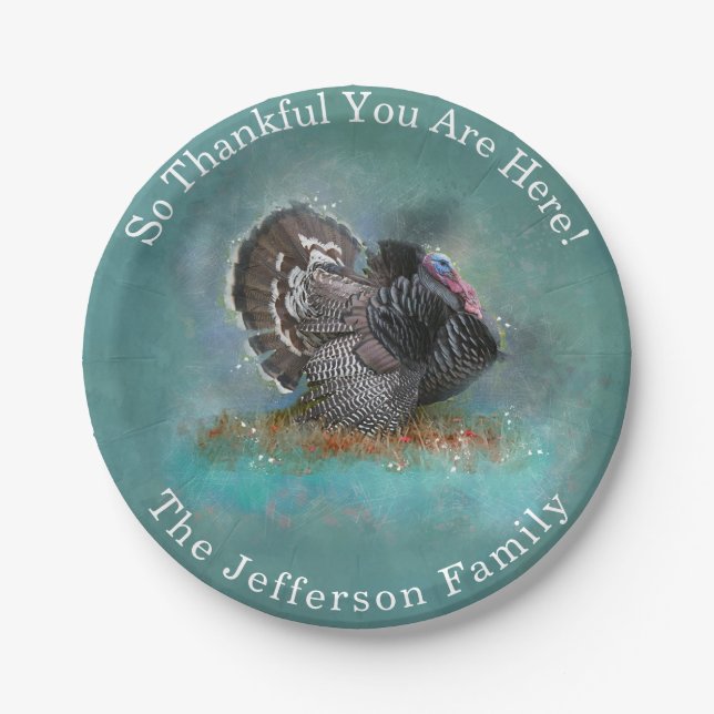 So Thankful You Are Here Thanksgiving Turkey Paper Plates (Front)