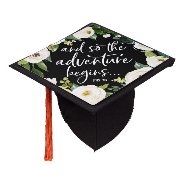So the adventure begins | Floral Graduation Cap (Angled)