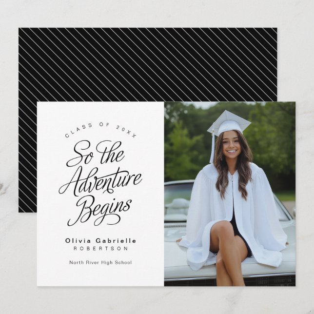 So The Adventure Begins Minimalist Graduation Announcement (Front/Back)
