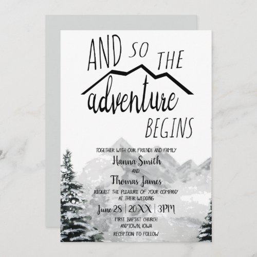 So The Adventure Begins Rustic Mountain Wedding Invitation