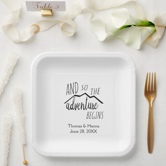 So The Adventure Begins Rustic Mountain Wedding Pa Paper Plates (Wedding)