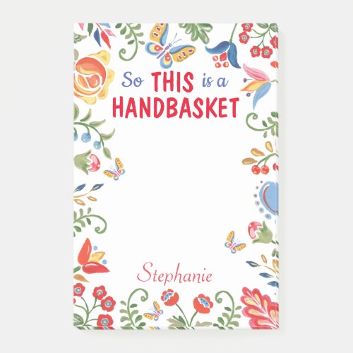 So This Is A Handbasket Covid19 Humor Folk Floral Post_it Notes