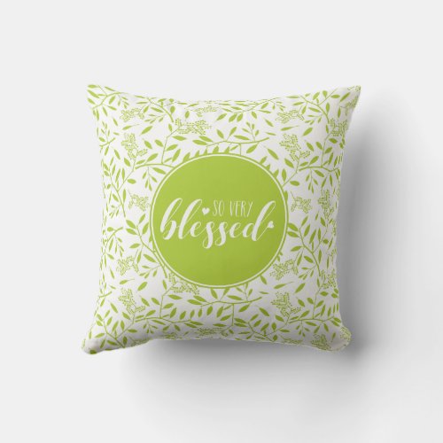 So Very Blessed Green Leaves Monogram Throw Pillow