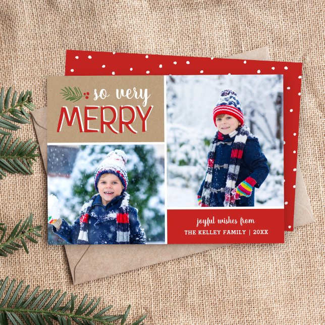 So Very Merry 2 Photo Collage Flat Holiday Card (Creator Uploaded)