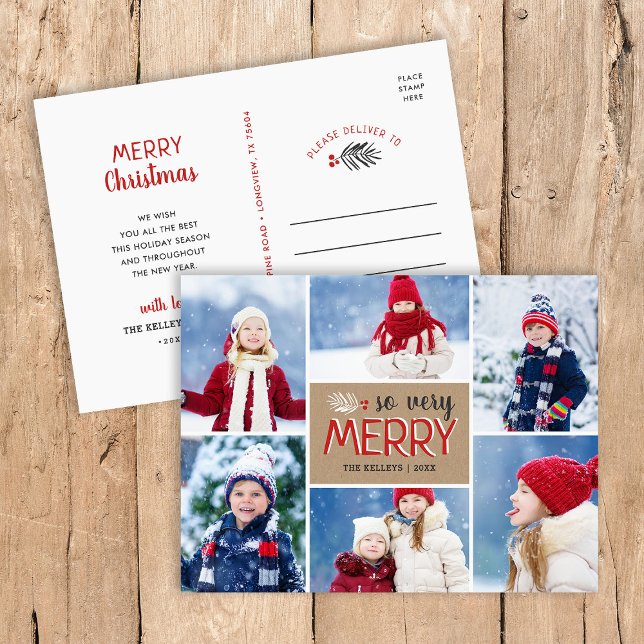 So Very Merry 6 Photo Collage Holiday Postcard (Creator Uploaded)