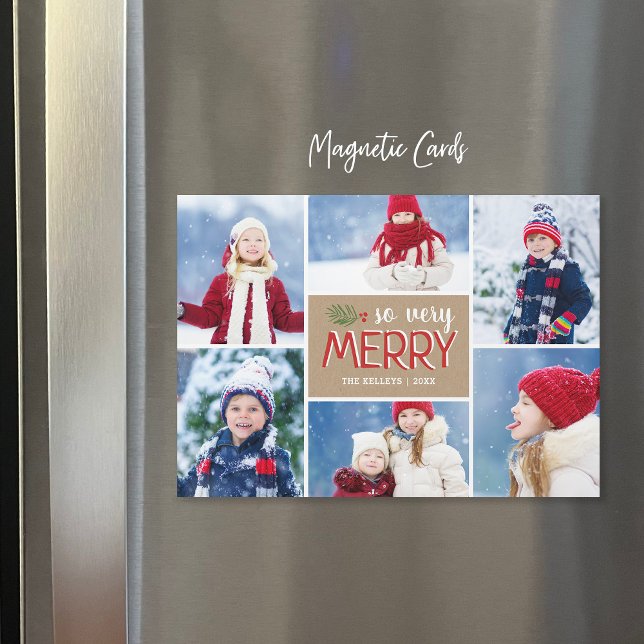 So Very Merry 6 Photo Magnetic Holiday Card (Creator Uploaded)
