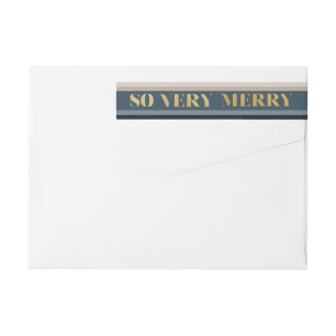 So Very Merry Blue Taupe Stripes Return Address Wrap Around Label