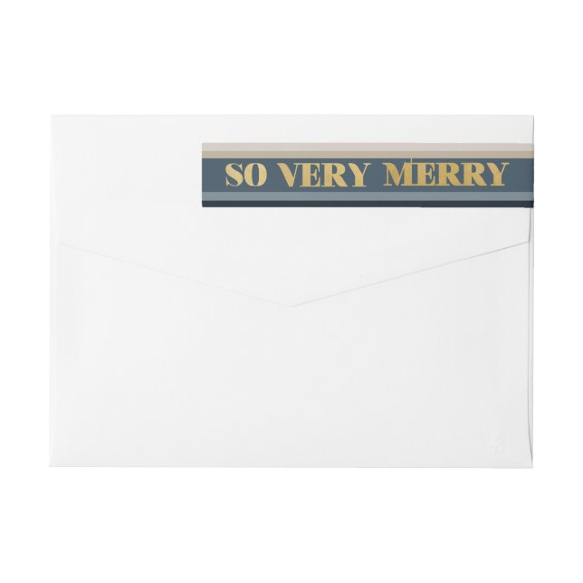 So Very Merry Blue Taupe Stripes Return Address Wrap Around Label (Back)