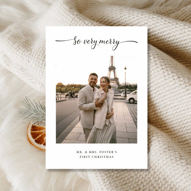  So Very Merry Elegant Script Newlywed Photo Holiday Card (Creator Uploaded)
