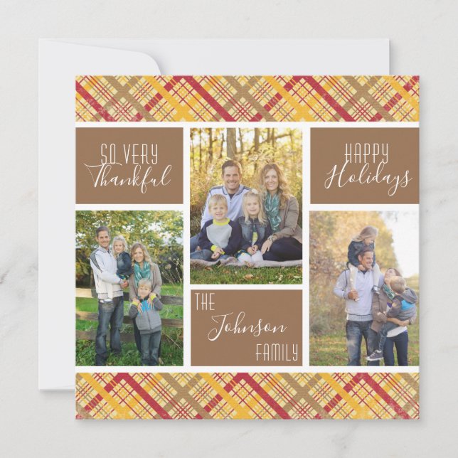 So Very Thankful Photo Collage Thanksgiving Holiday Card (Front)