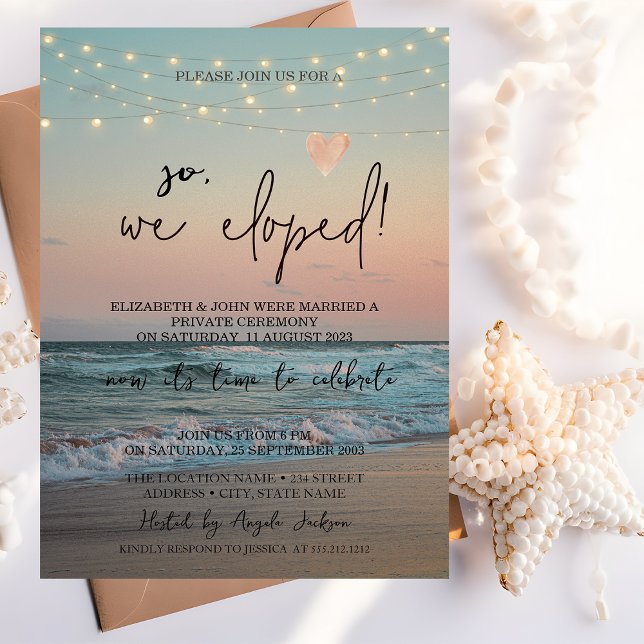 So We Eloped,Beach Sunset Wedding Elopement   Invitation (Creator Uploaded)