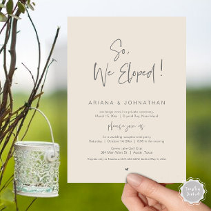 So, We Eloped, Modern Wedding Elopement Dinner Invitation