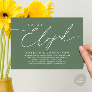 So, We Eloped, Romantic Wedding Elopement Party Invitation