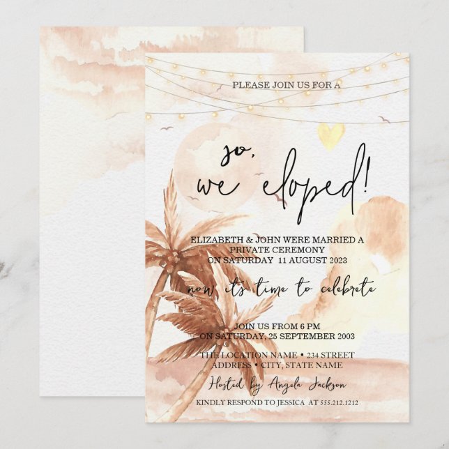 So We Eloped,Rustic Palms Wedding Elopement  Invitation (Front/Back)