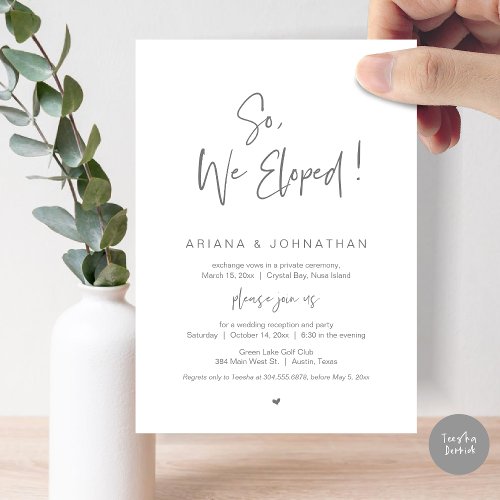 So We Eloped Wedding Elopement in Dark Grey Invitation