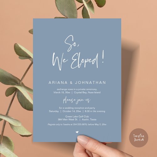 So We Eloped Wedding Elopement in Dusty Blue Invitation