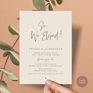 So, We Eloped, Wedding Elopement, in Grey Cream Invitation