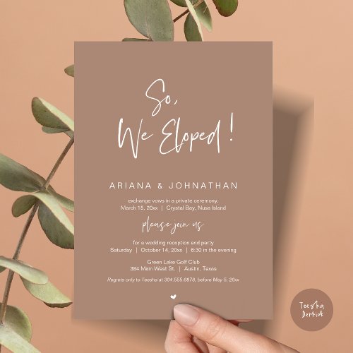 So We Eloped Wedding Elopement in Neutral Taupe Invitation