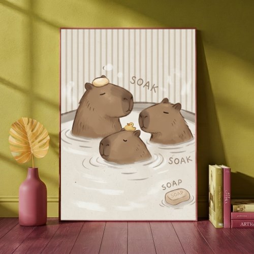 Soak Capybara Bath Time Cute Animal wall art