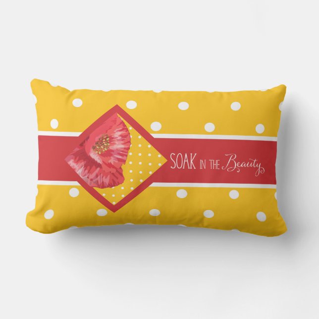 Soak in the Beauty Yellow and Red Poppies Outdoor  Lumbar Pillow (Front)