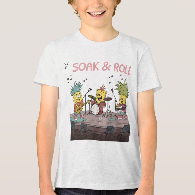 Soak & Roll - Cute Sponge Band Music Pun Cartoon Tri-Blend Shirt (Front)