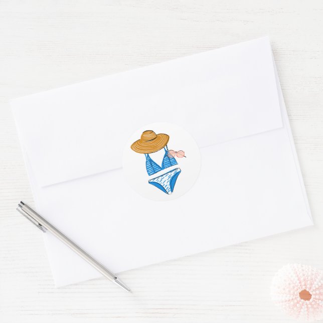 Soak up the Sun - Blue Swimsuit 2 Classic Round Sticker (Envelope)