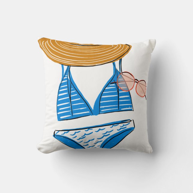 Soak up the Sun - Blue Swimsuit 2 Throw Pillow (Front)