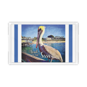 Soak Up the Sun Quote Script Beach Pelican Photo Acrylic Tray