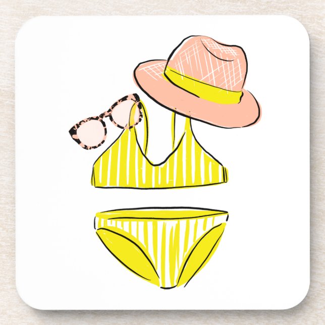 Soak up the Sun - Yellow Swimsuit Beverage Coaster (Front)