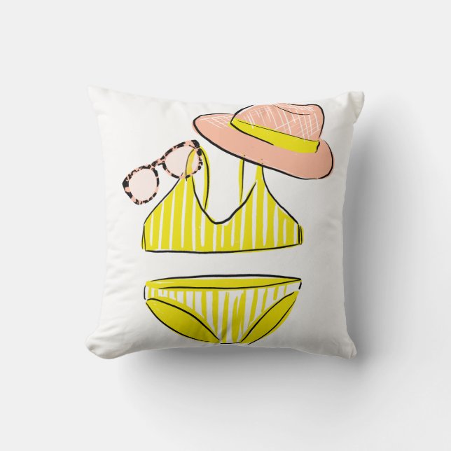 Soak up the Sun - Yellow Swimsuit Throw Pillow (Front)