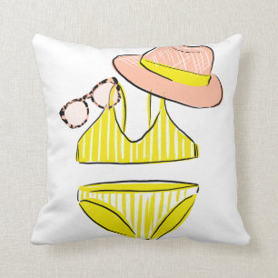 Soak up the Sun - Yellow Swimsuit Throw Pillow