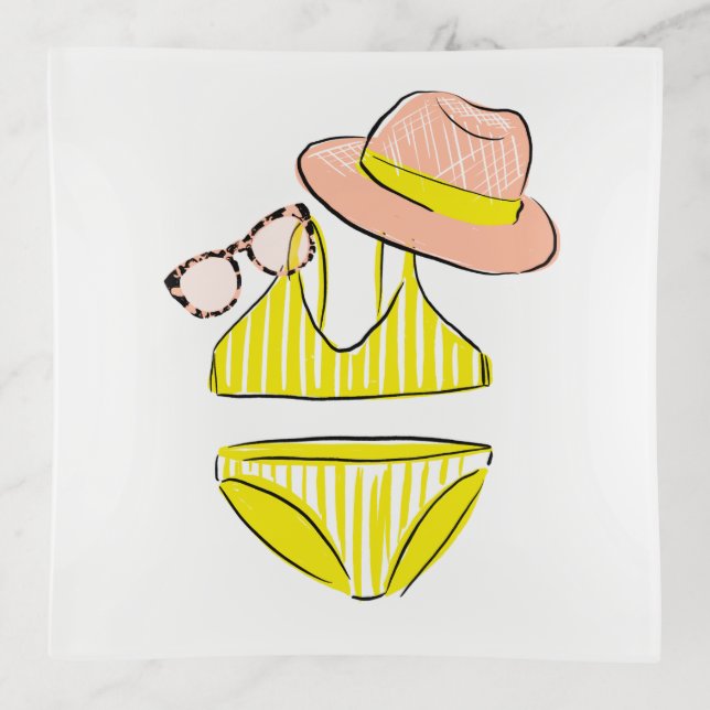 Soak up the Sun - Yellow Swimsuit Trinket Tray (Front)