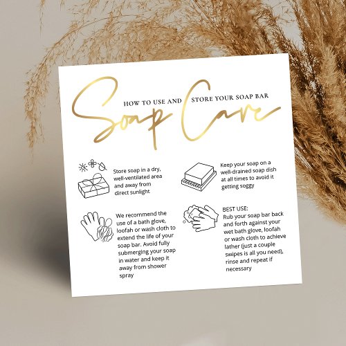Soap Bar Care Instructions Chic White  Gold Logo Square Business Card