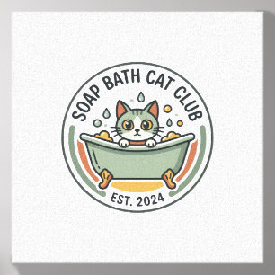Soap Bath Cat POD Vector Art - Soap Bath Cat Club_ Canvas Photo Tile