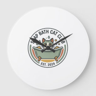 Soap Bath Cat POD Vector Art - Soap Bath Cat Club_ Large Clock