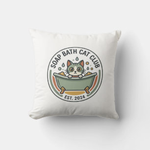 Soap Bath Cat POD Vector Art - Soap Bath Cat Club_ Throw Pillow
