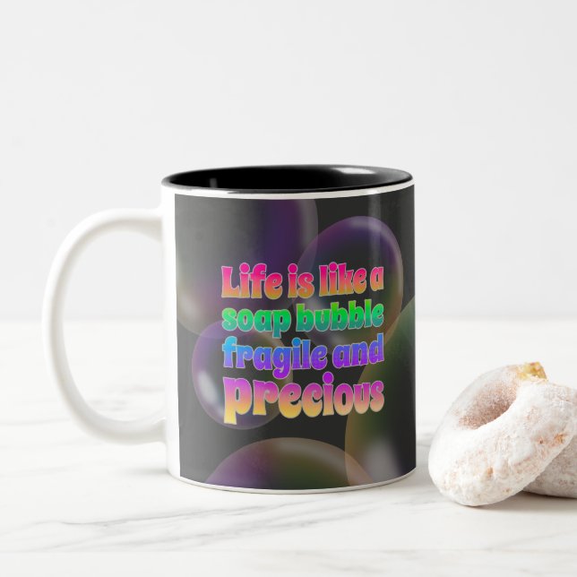 Soap Bubble | fragile and precious Two-Tone Coffee Mug (With Donut)